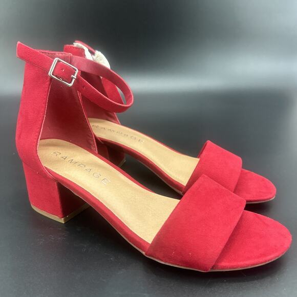 Rampage Shoes - Rampage Mattie Women 8.5M Red Faux Suede Block Heel Strap Sandals Holiday Vixen